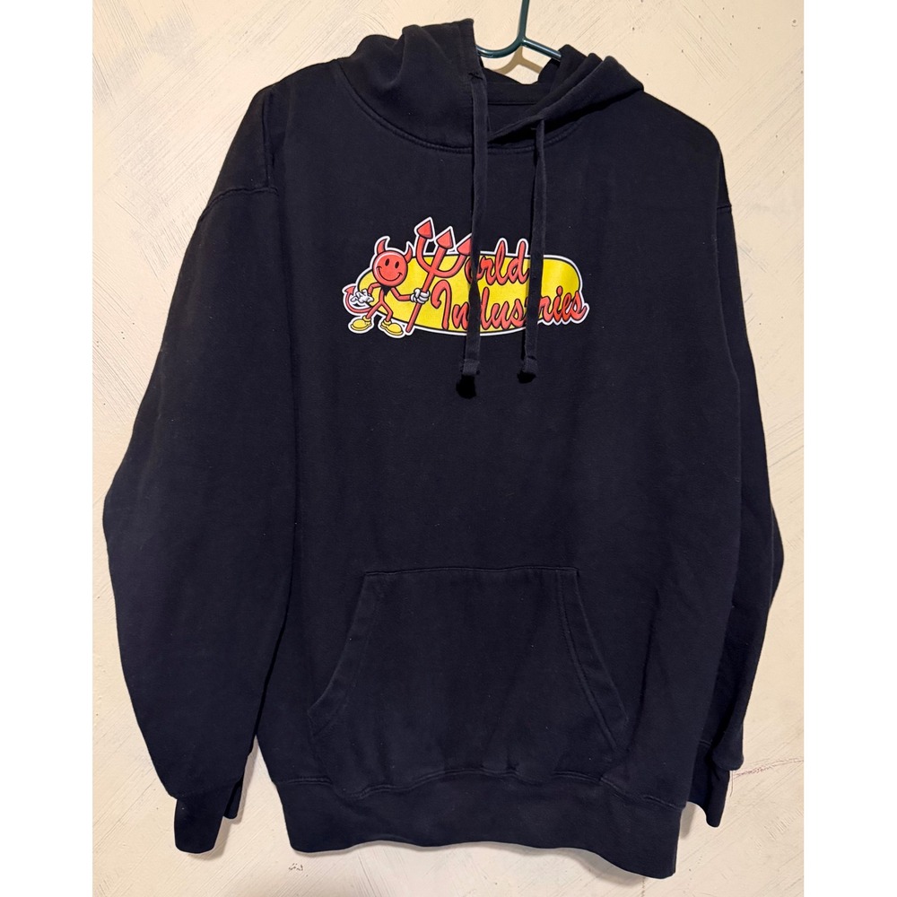 World Industries Devil Graphic Hoodie Black Mens Large Skateboarding Sweatshirt